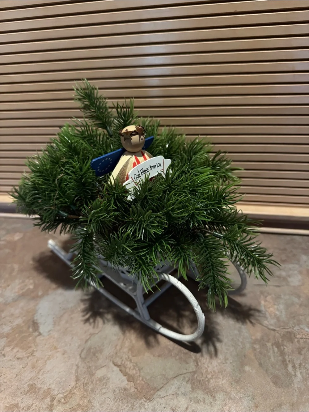 Patriotic Angel Sled Decorative Accent in Green and White